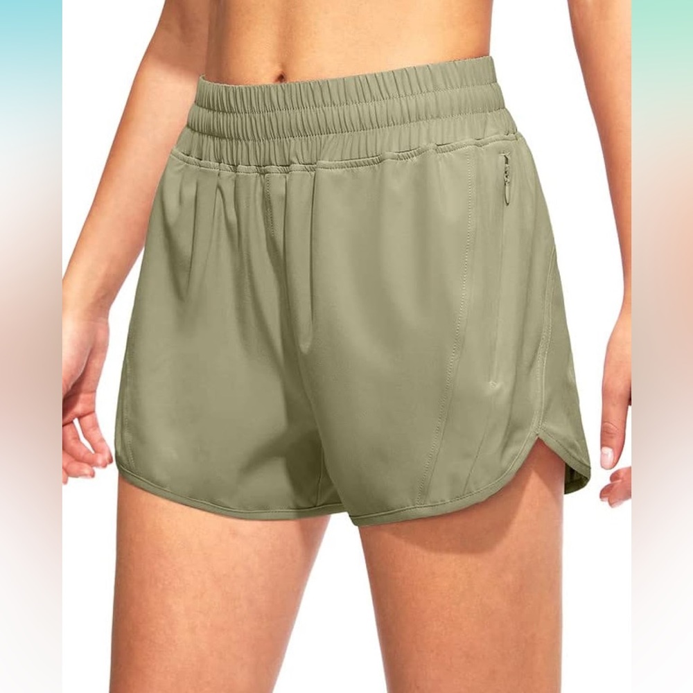 Olba- Women's Running Shorts with Zipper Pockets, High Waisted